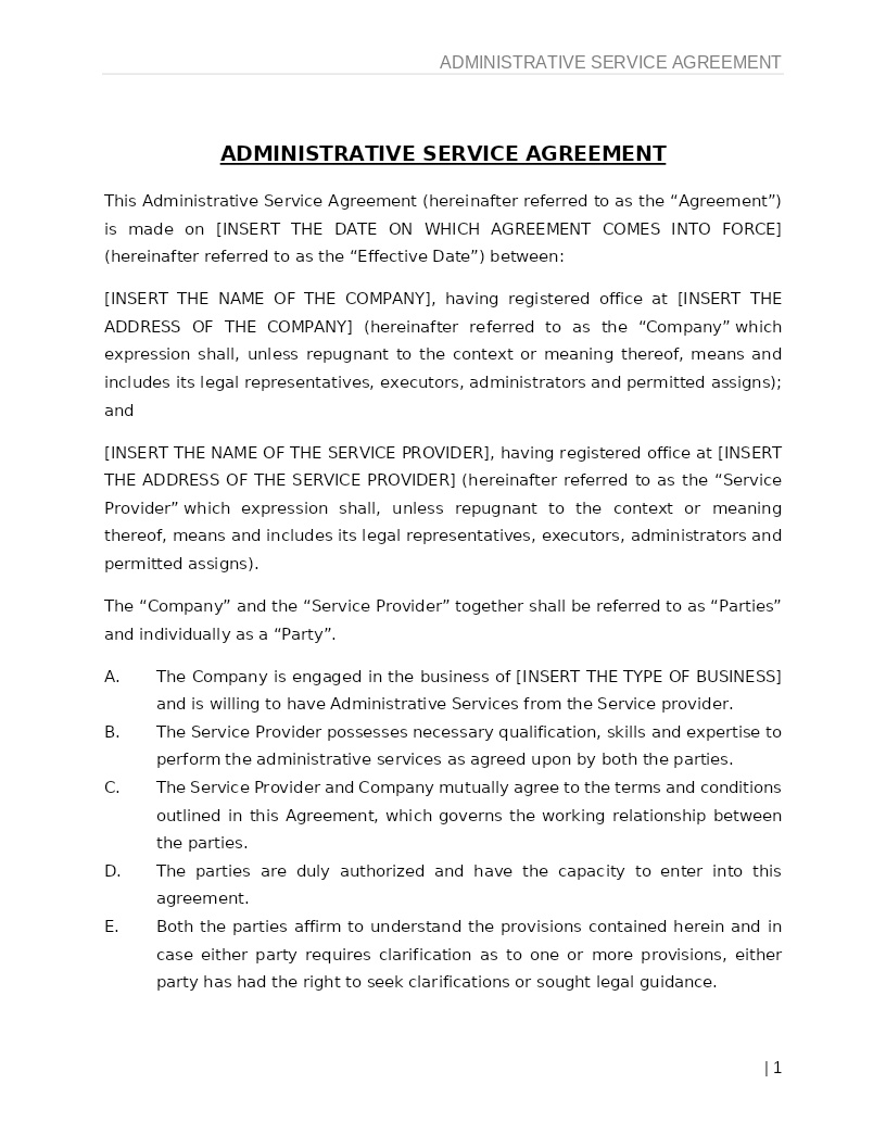 ADMINISTRATIVE SERVICE AGREEMENT