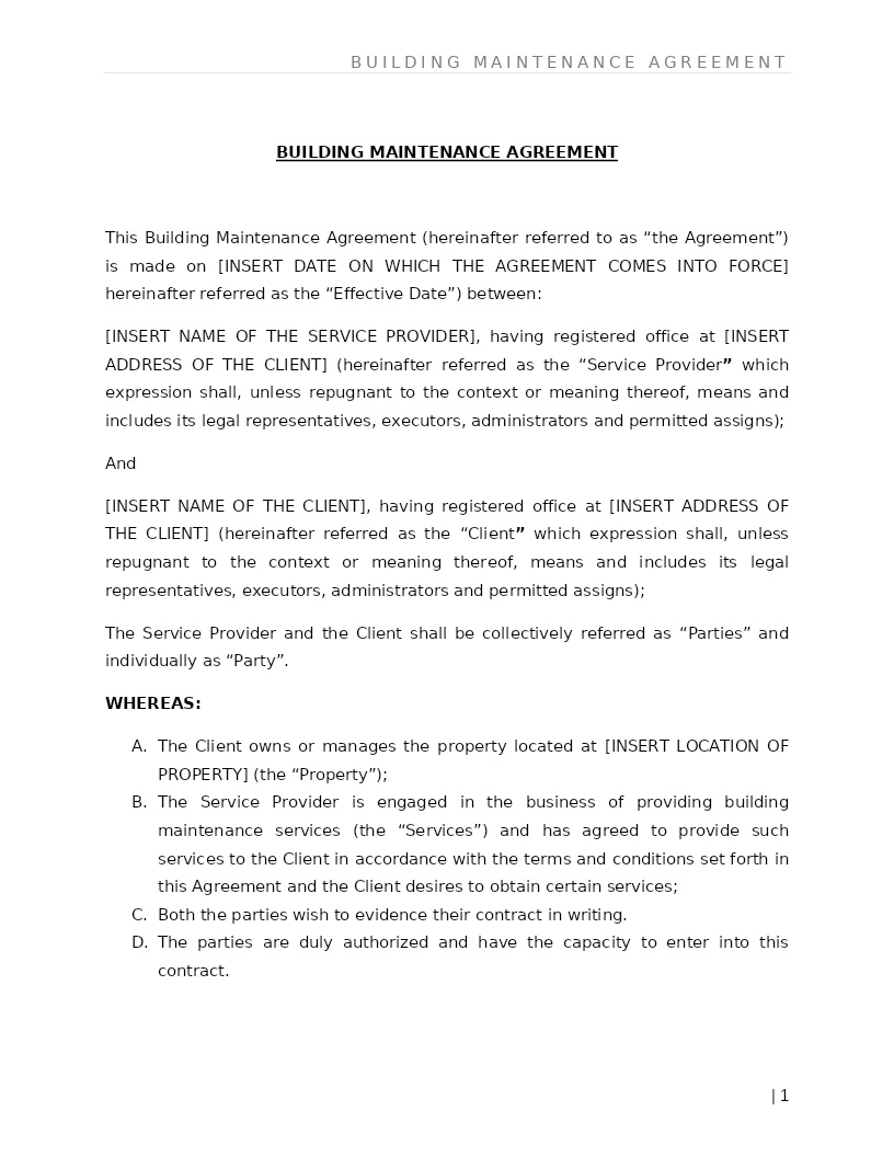 BUILDING MAINTENANCE AGREEMENT
