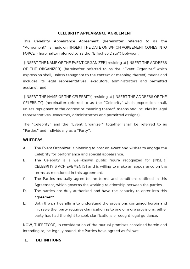 CELEBRITY APPEARANCE AGREEMENT