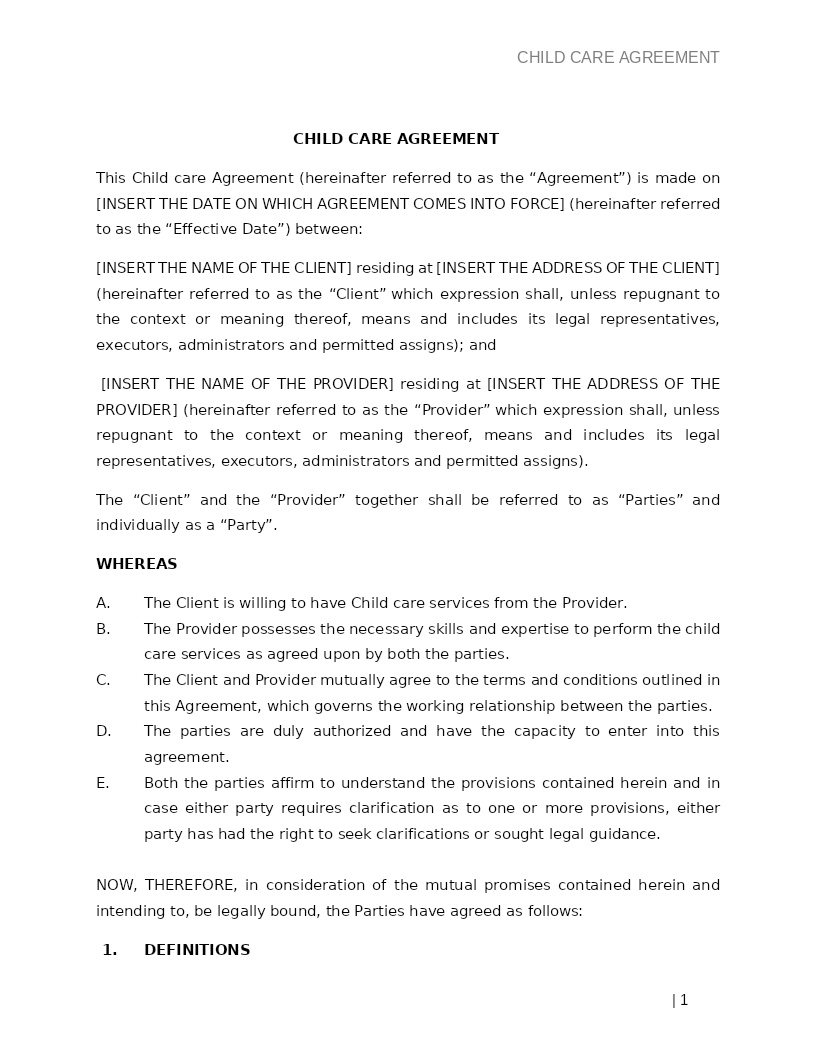CHILD CARE AGREEMENT