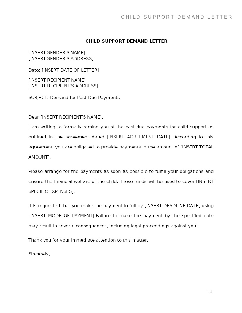 CHILD SUPPORT DEMAND LETTER