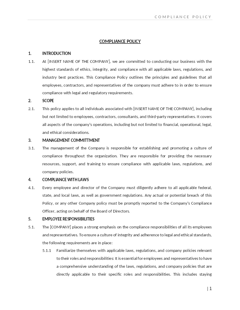 COMPLIANCE POLICY