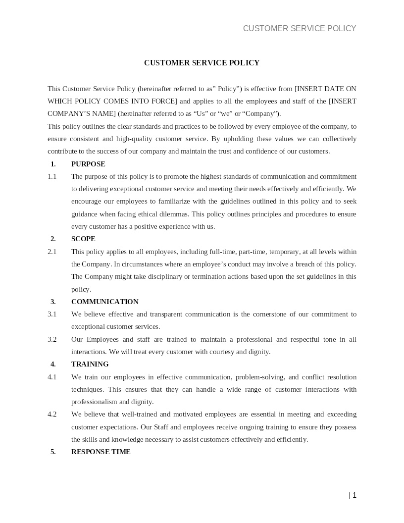 CUSTOMER SERVICE POLICY