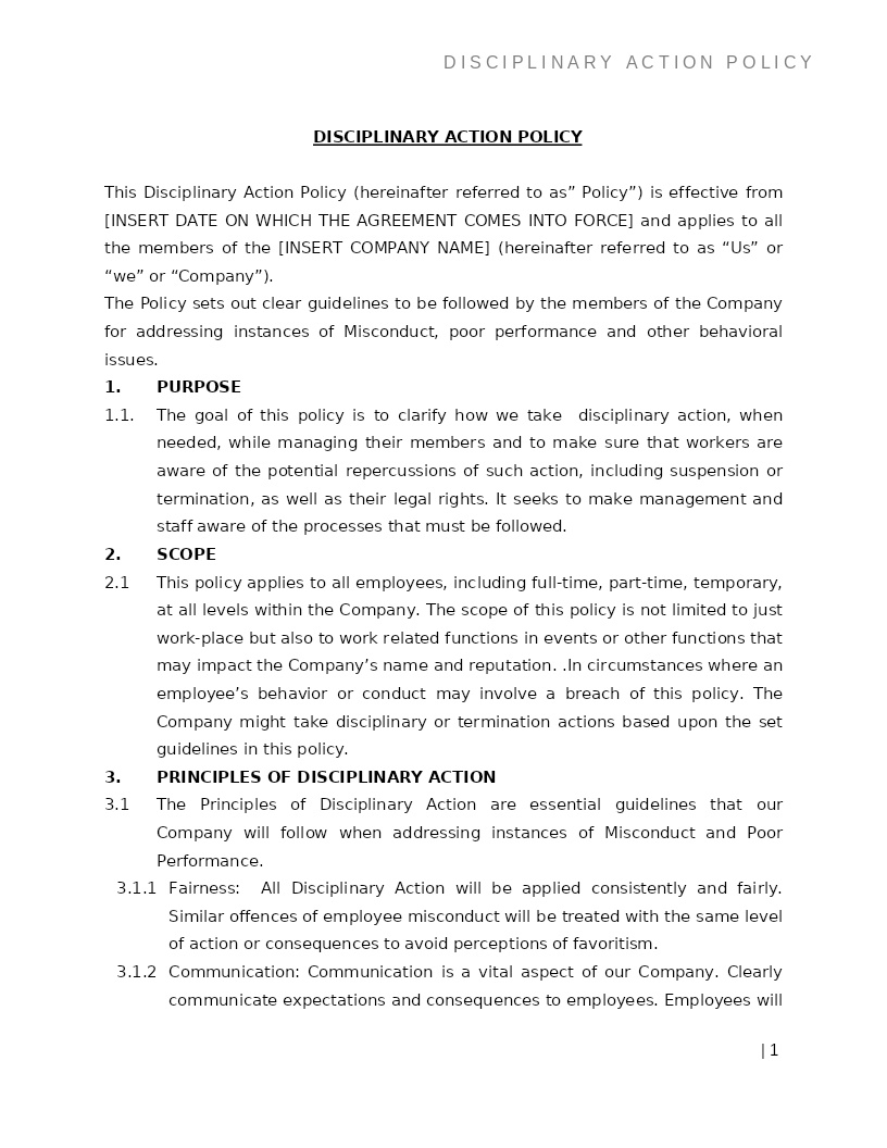 DISCIPLINARY ACTION POLICY