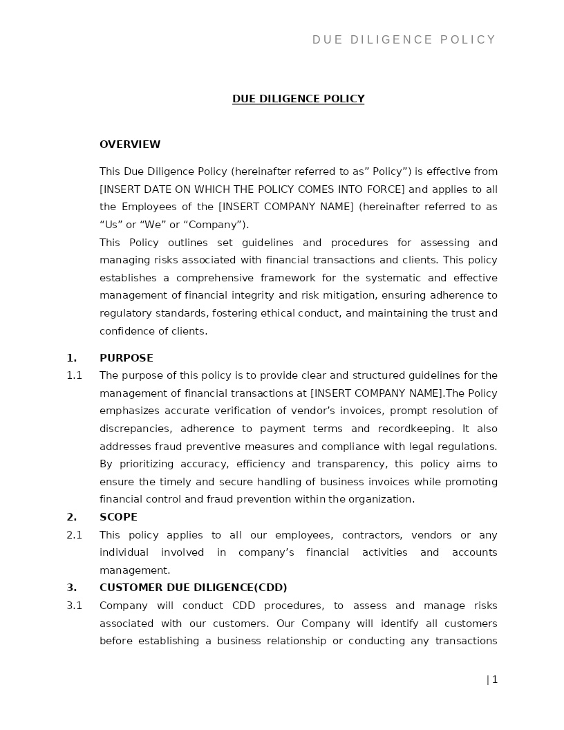 DUE DILIGENCE POLICY