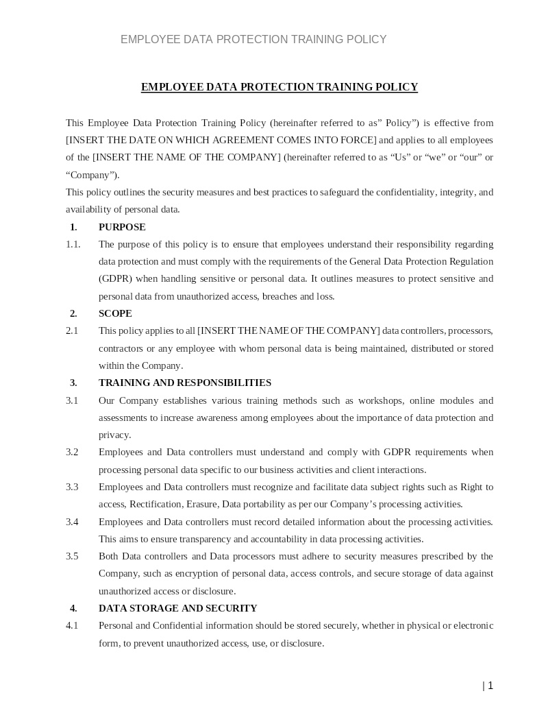 EMPLOYEE DATA PROTECTION POLICY