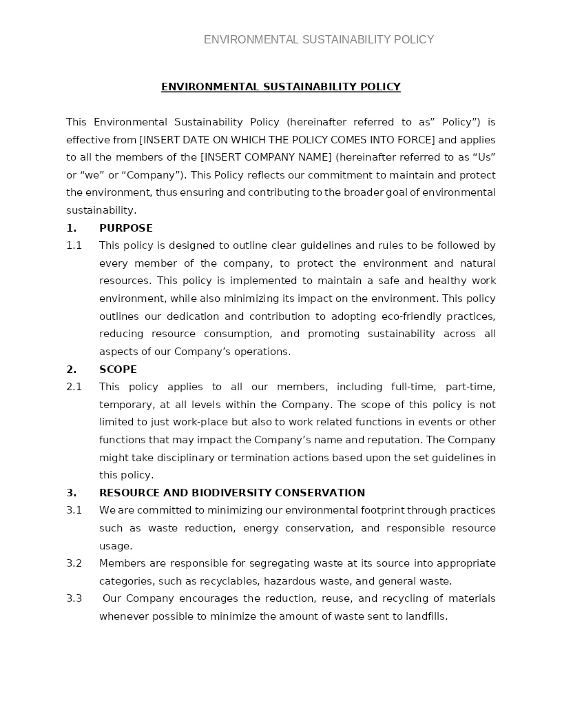 ENVIRONMENTAL SUSTAINABILITY POLICY