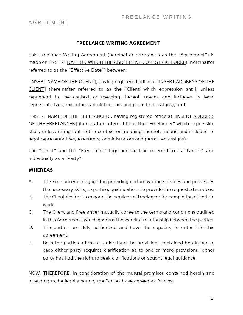 FREELANCE WRITING AGREEMENT