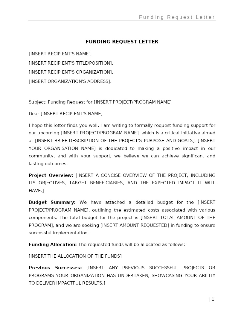 FUNDING REQUEST LETTER