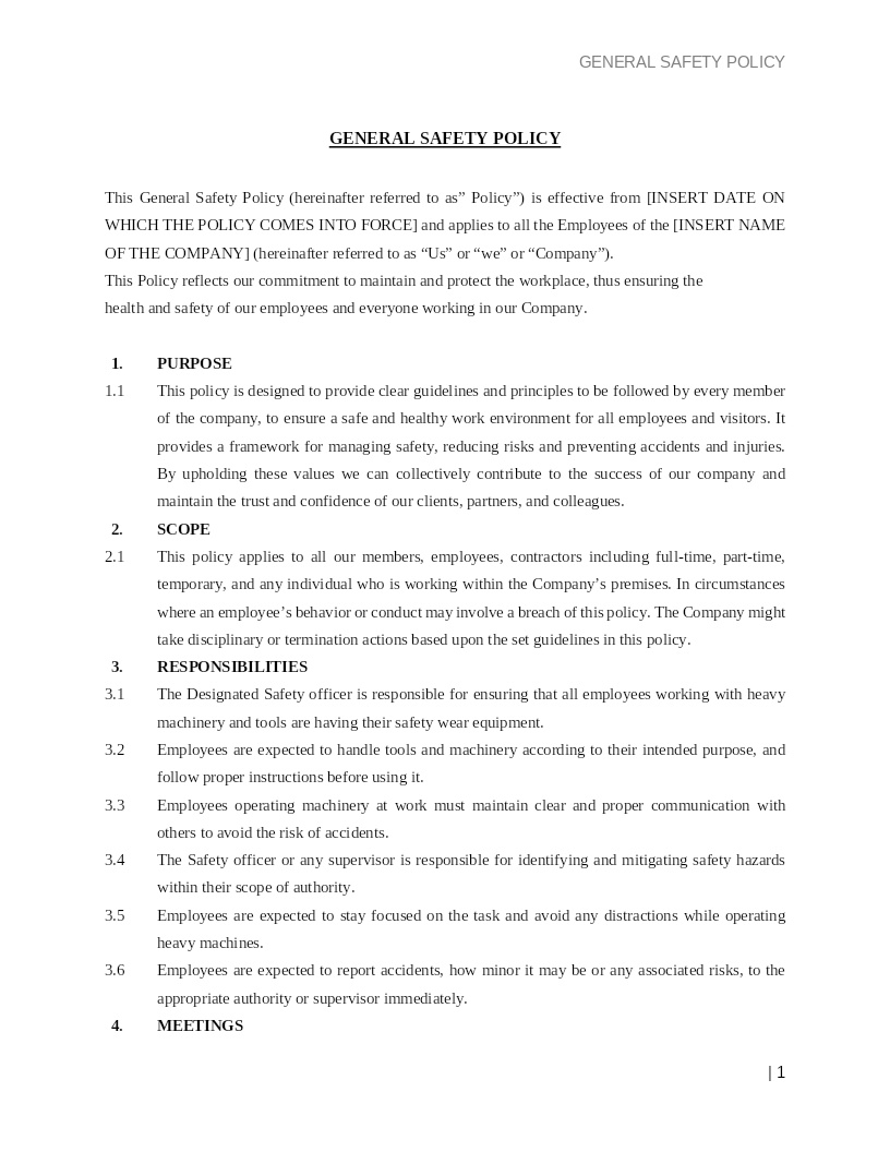 GENERAL SAFETY POLICY