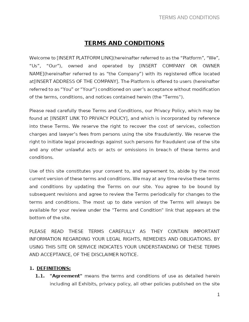 TERMS AND CONDITIONS