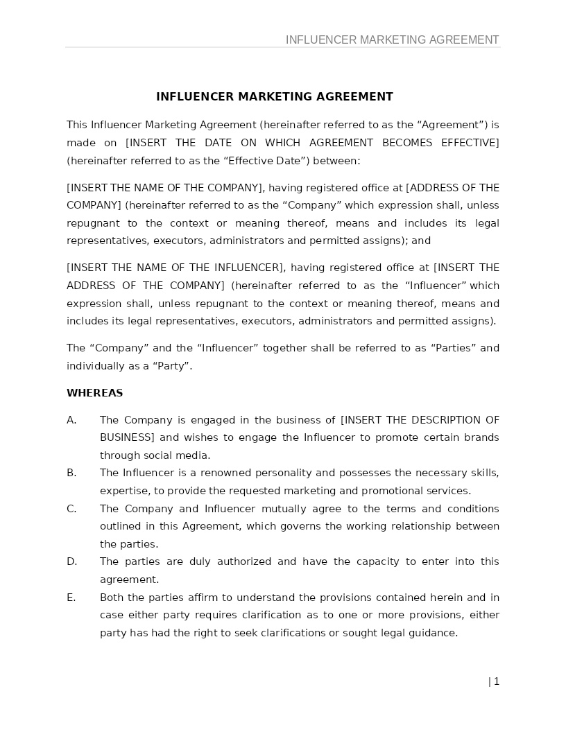 INFLUENCER MARKETING AGREEMENT