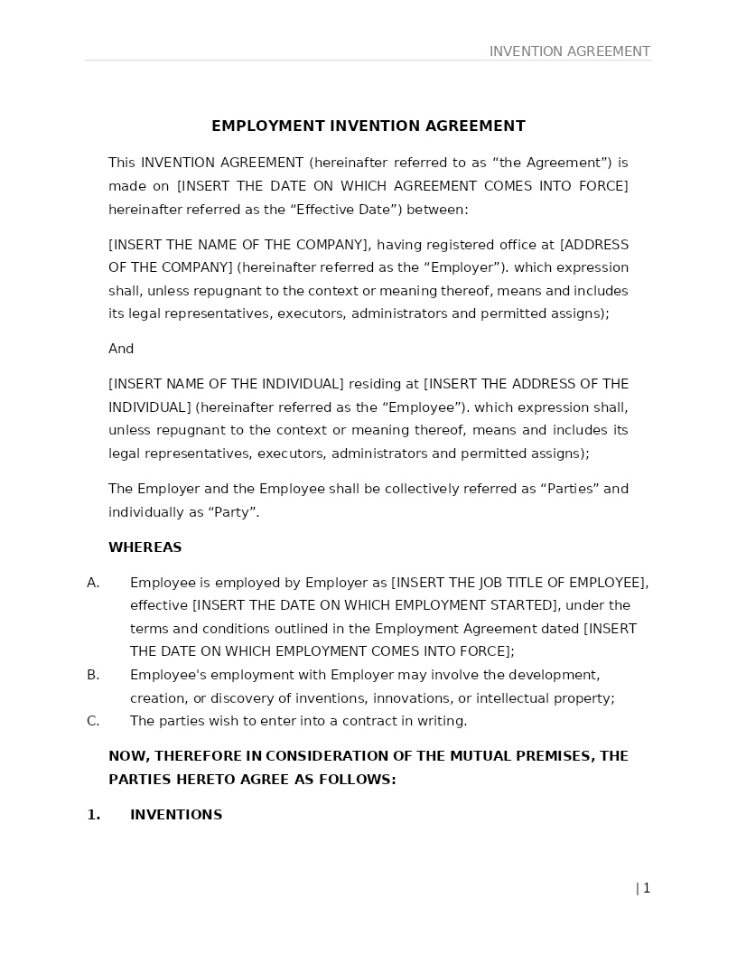 EMPLOYMENT INVENTION AGREEMENT