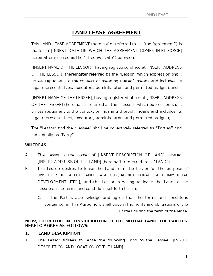 LAND LEASE AGREEMENT