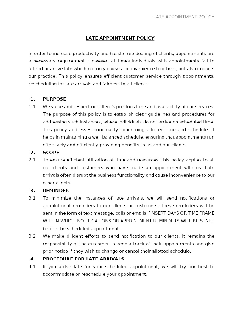 REASONABLE AGREEMENT POLICY