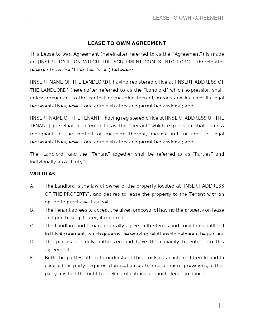 LEASE TO OWN AGREEMENT