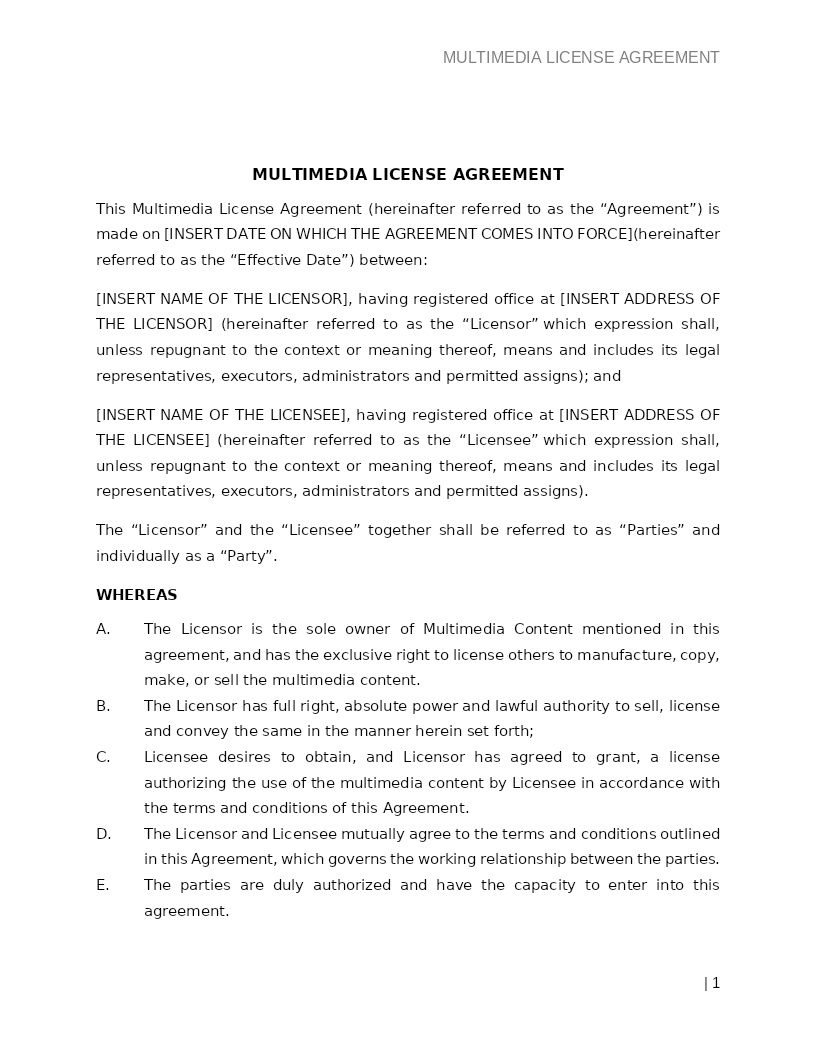 MUTLI MEDIA LICENSE AGREEMENT