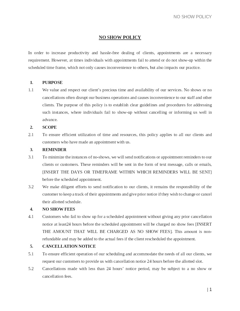 NO-SHOW POLICY