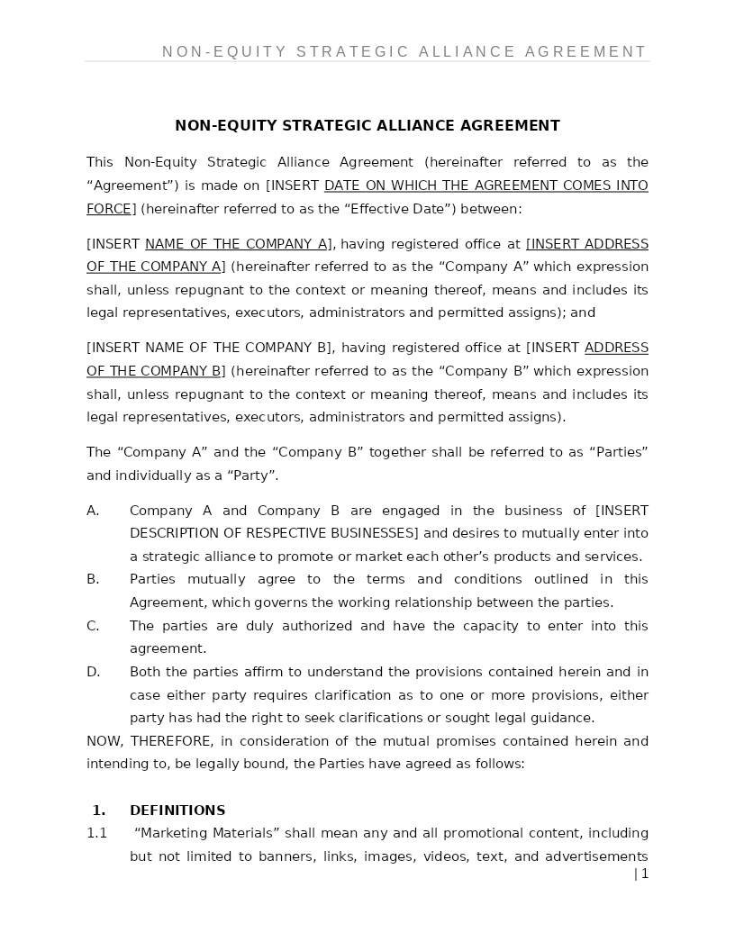NON-EQUITY STRATEGIC ALLIANCE AGREEMENT