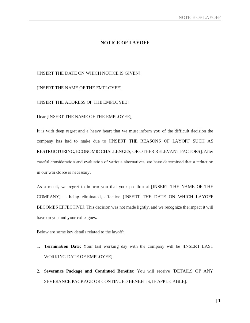 NOTICE OF LAYOFF