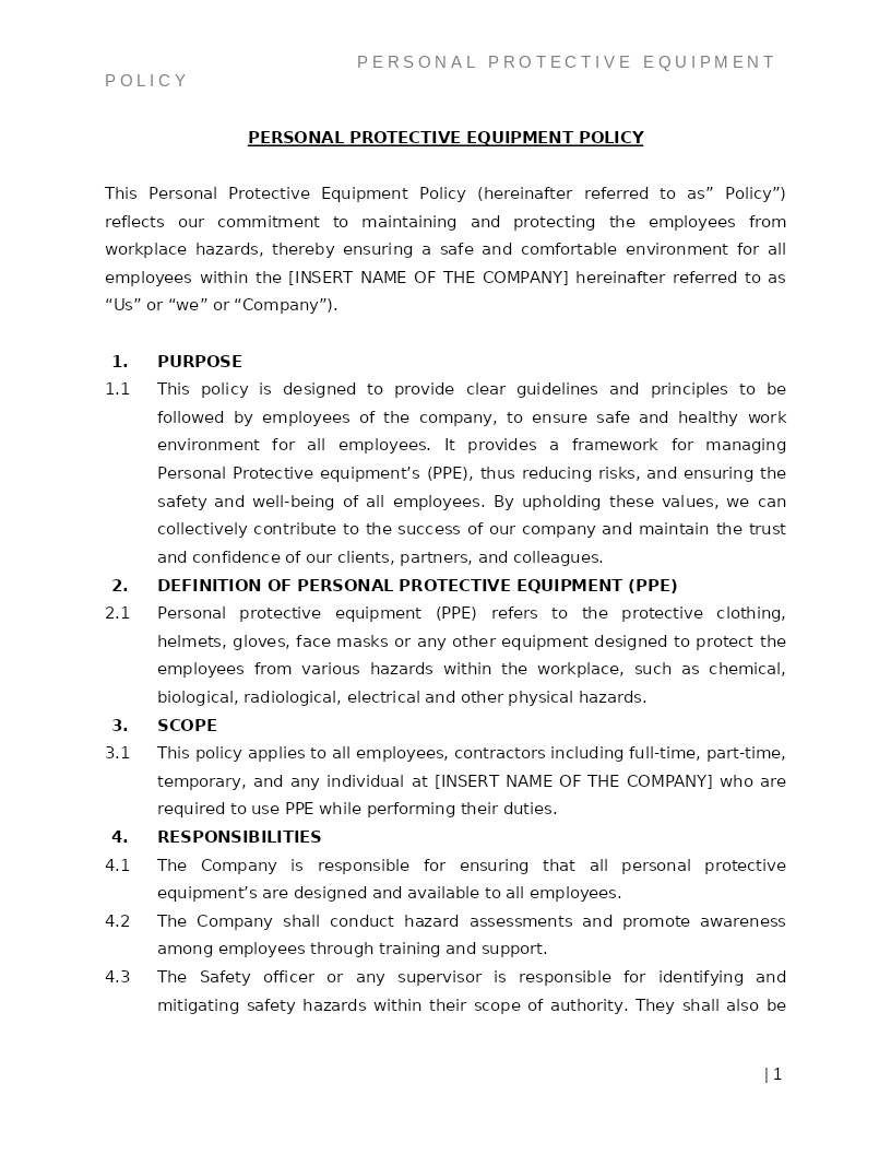 PERSONAL PROTECTIVE EQUIPMENT(PPE) POLICY
