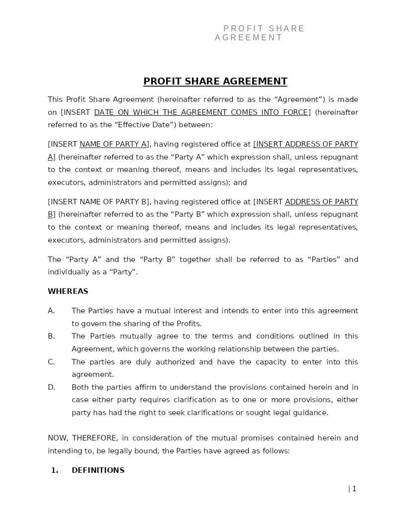 PROFIT SHARE AGREEMENT