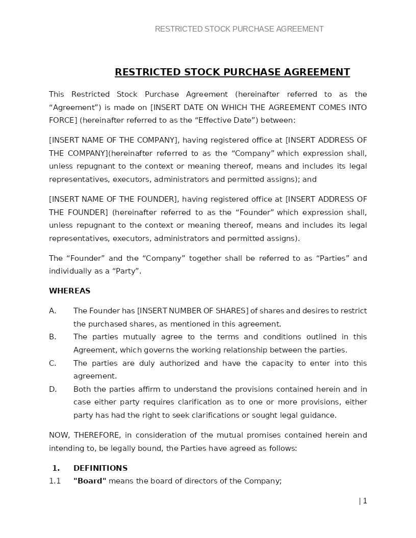 RESTRICTED STOCK PURCHASE AGREEMENT