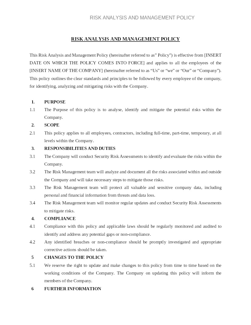 RISK ANALYSIS AND MANAGEMENT POLICY