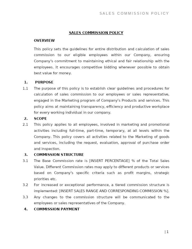 SALES COMMISSION POLICY