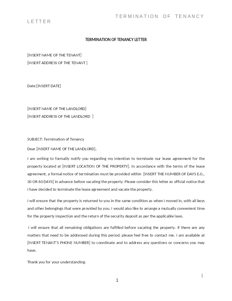 TERMINANTION OF TENANCY NOTICE