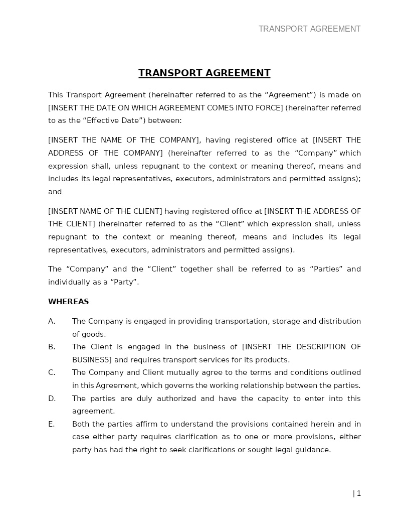 TRANSPORT AGREEMENT