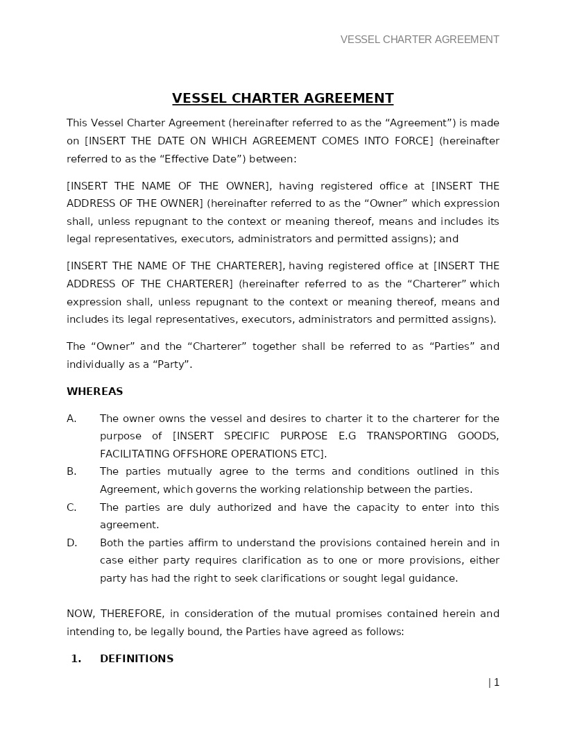 VESSEL CHARTER AGREEMENT