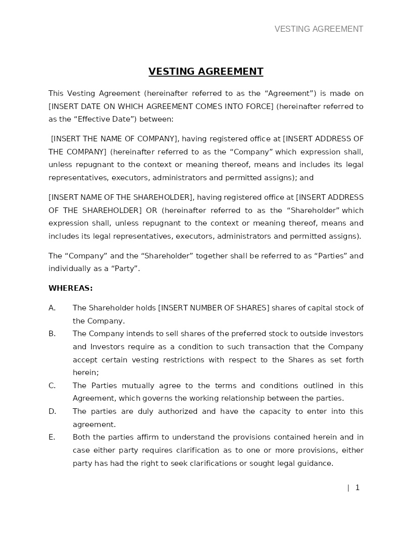 VESTING AGREEMENT