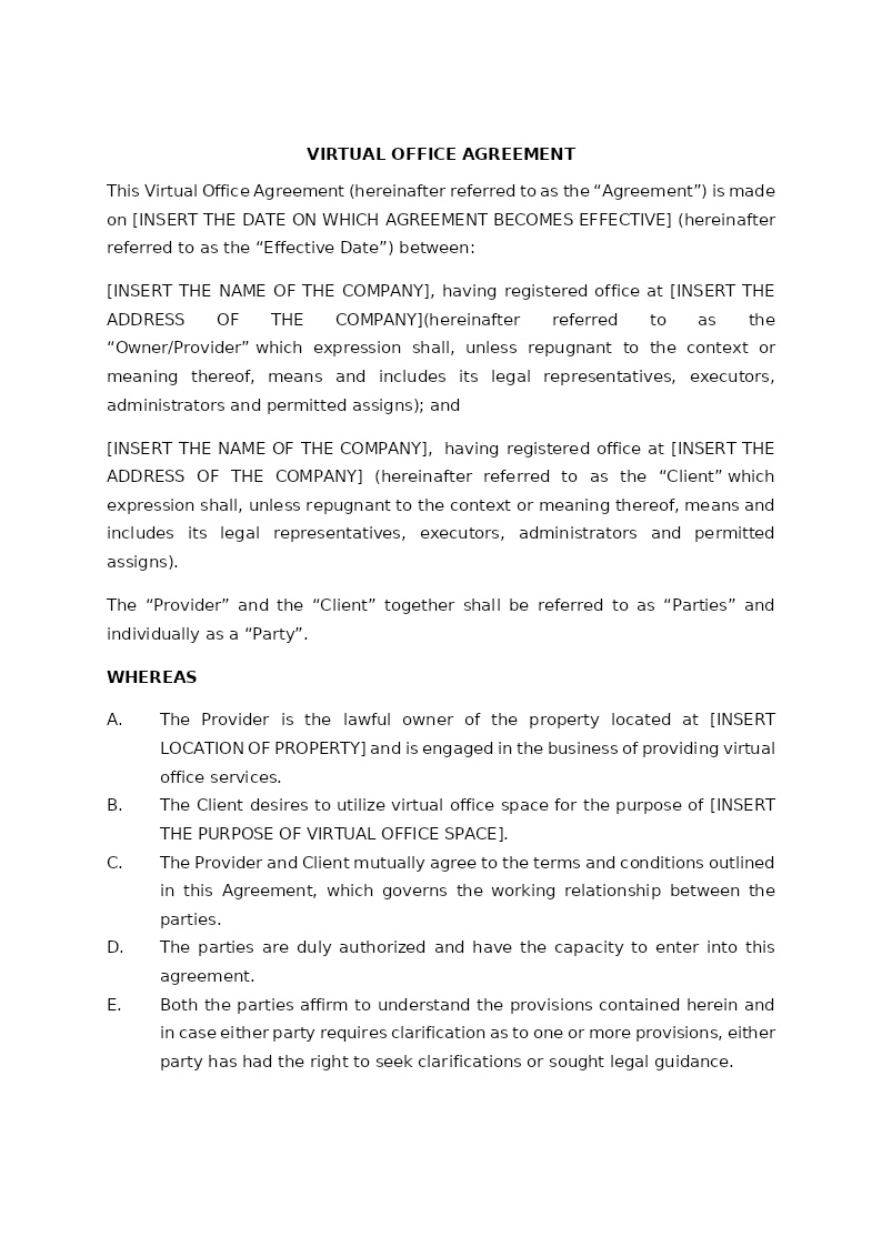 VIRTUAL OFFICE AGREEMENT