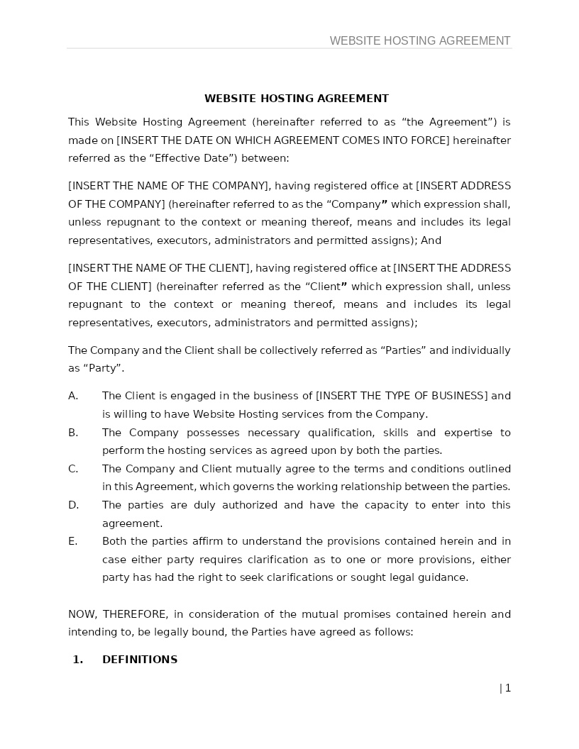 WEBSITE HOSTING AGREEMENT