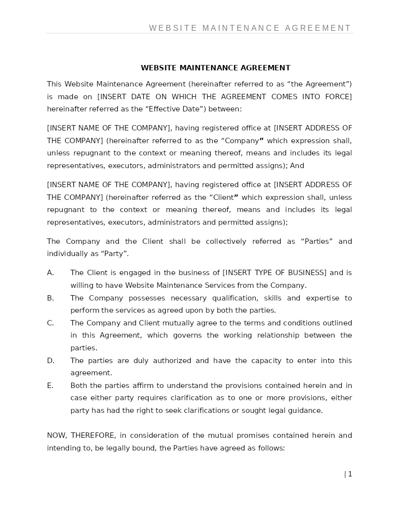 WEBSITE MAINTENANCE AGREEMENT