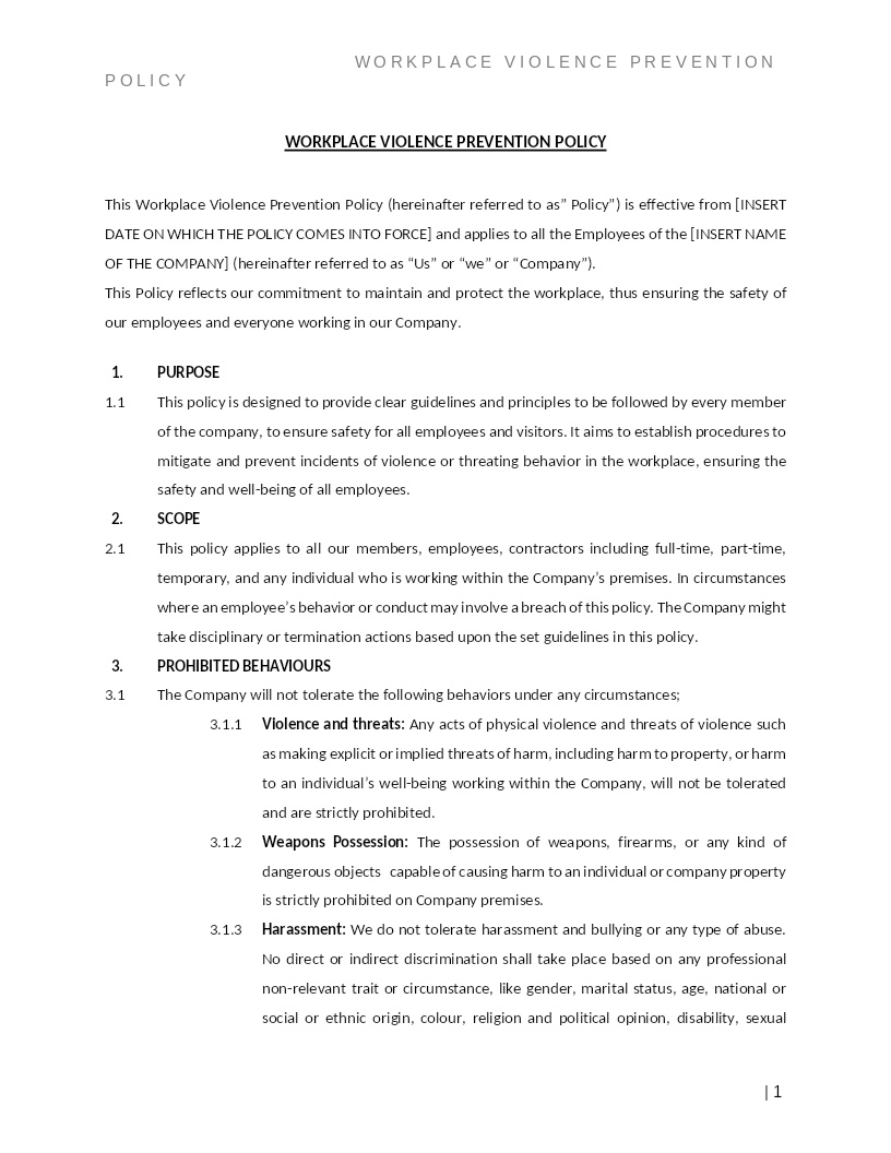 WORKPLACE VIOLENCE PREVENTION POLICY